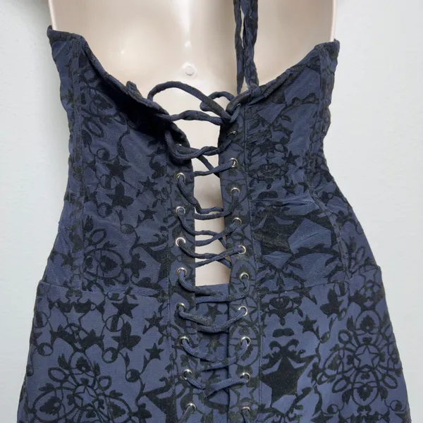 White Fox Women Thou Shalt Not Mini Dress Small Midnight Blue Velvet Grunge - Image 8