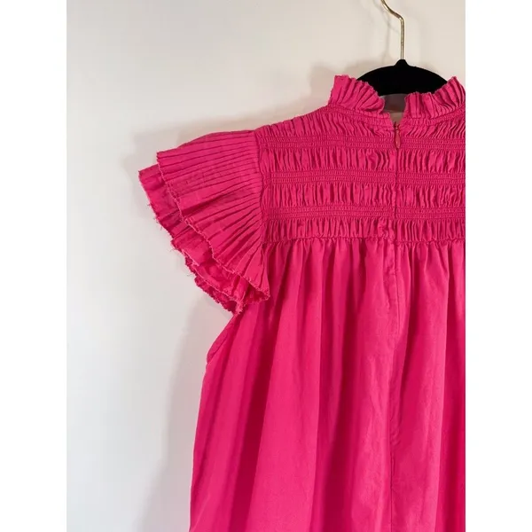 Love The Label Dress Pink Poppy Mini Smocked Flutter A Line Barbiecore Small - Image 12