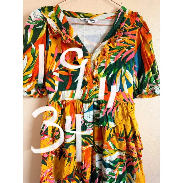 Walter Baker Dress‎ Womens 6 Multicolor Tropical Palm Print Ruffle Mini W71469 - Image 9