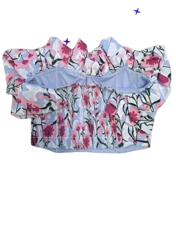 Entro Womens Tube Top Crop Size Large Floral Ruffled White Pink Blue Wedding Feminine - Image 2