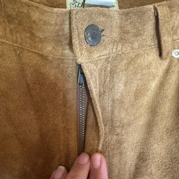 St. John's Bay Washable Suede Leather Pants Brown‎ High Rise Vintage Womens 16 - Image 2