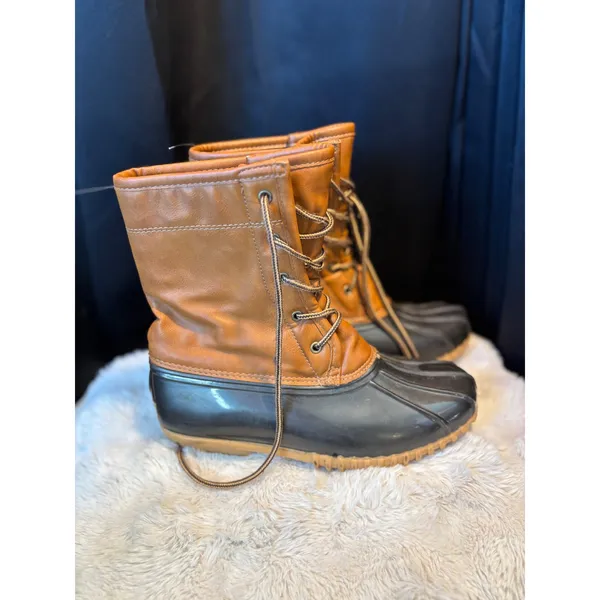 Sporto Arianna Womens Black Tan Faux Fur Lined Lace Up Duck Boots Size 8M - Image 5