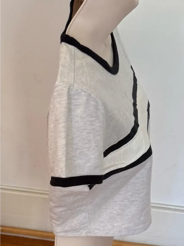 Garage Y2K Light Gray Crop Top with Black Trim and White Stripe, size S Petite - Image 3