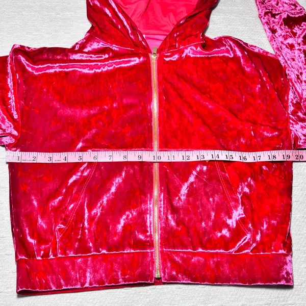 Fabletics Crushed Velour Full Zip Hoodie Jacket Size‎ S Red Strawberry New - Image 13