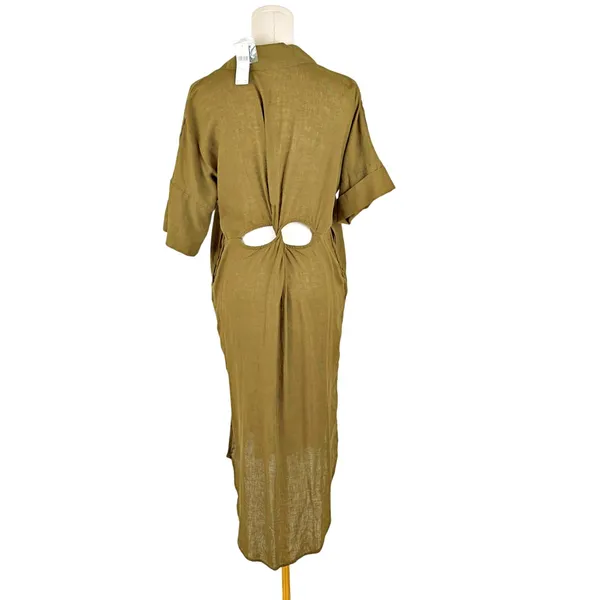 Anthropologie The Lucia Sheer Midi Dress Linen Olive Green XS NWT - Image 4