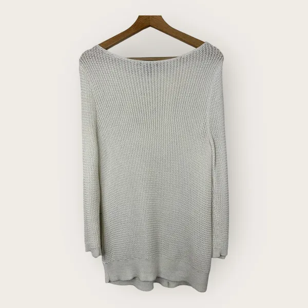 Ralph Lauren LRL Womens XL Open Knit Crochet Long Sleeve Sweater White Beachy - Image 2