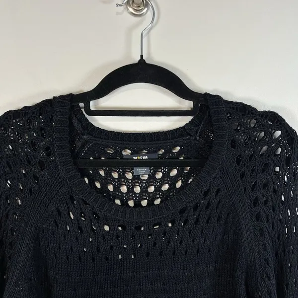 Anthropologie Maeve sweater‎ women's Medium blue white open fisherman knit work - Image 2