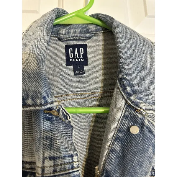Gap Denim Jacket Women's Medium Blue Button Up Long Sleeve Stretch Casual Retro - Image 2