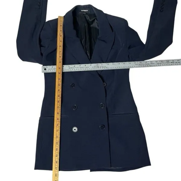 EXPRESS Blue Pantsuit Dark Navy Pants Double Breasted Blazer Jacket Size Small - Image 9