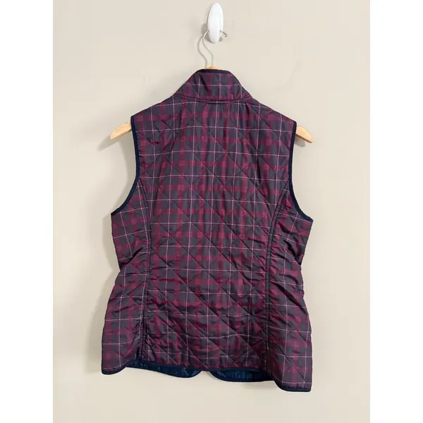 Talbots Quilted Puffer Vest Womens Small Plum Navy Plaid Full Zip Stand Collar - Image 4