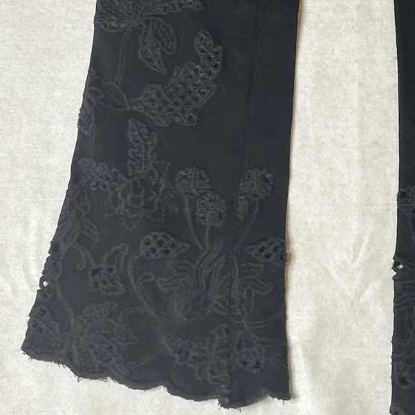 William Rast Black Embroidered Crop Flare Jeans Size 25 Boho Scalloped Hem Denim - Image 4