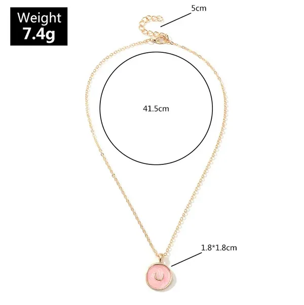 Pink Recumbent Crescent Moon Charm Necklace Gold Chain w/ Celestial Pendant - Image 3