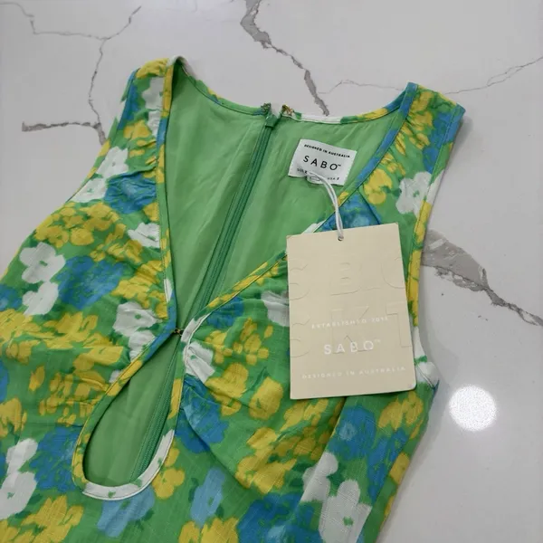 Sabo Skirt Dress Size XS Mini Scarlet Keyhole Spring Summer NWT Green Yellow - Image 3