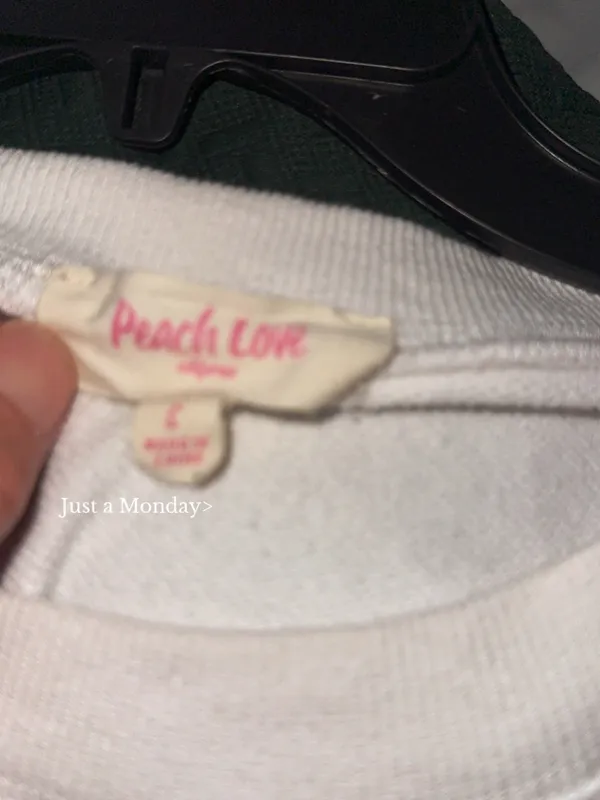 Peach Love California White Sweatshirt with Pink Heart Accents - Image 5
