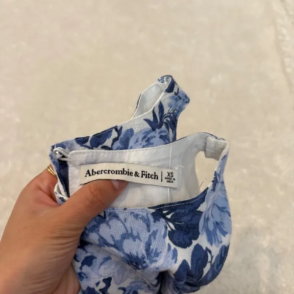 Abercrombie & Fitch Women Blue Floral Linen Sleeveless Mini Dress Boho Resort XS - Image 5