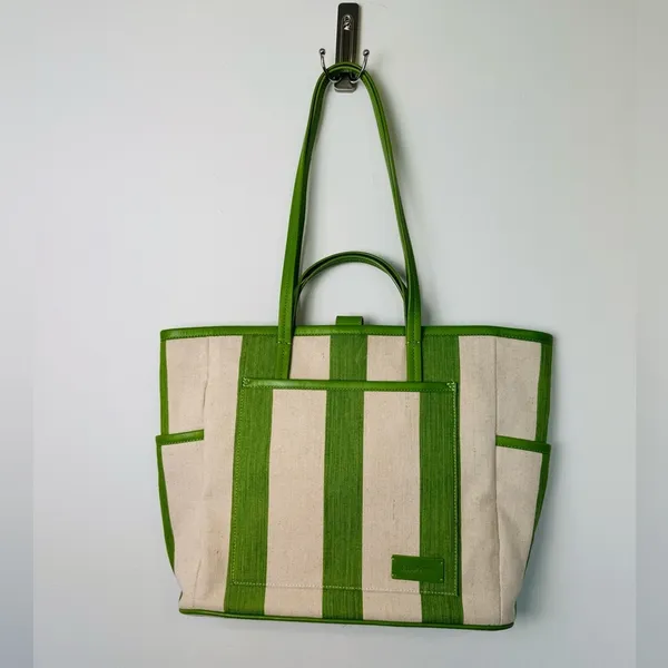 NWT & OTHER STORIES Green Canvas Leather Trim Large Tote Bag - Image 6