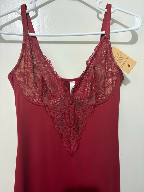 Boutique Popilush Shapewear Lace V Neck Side Slit Slimming Maxi Slip Dress - Image 4
