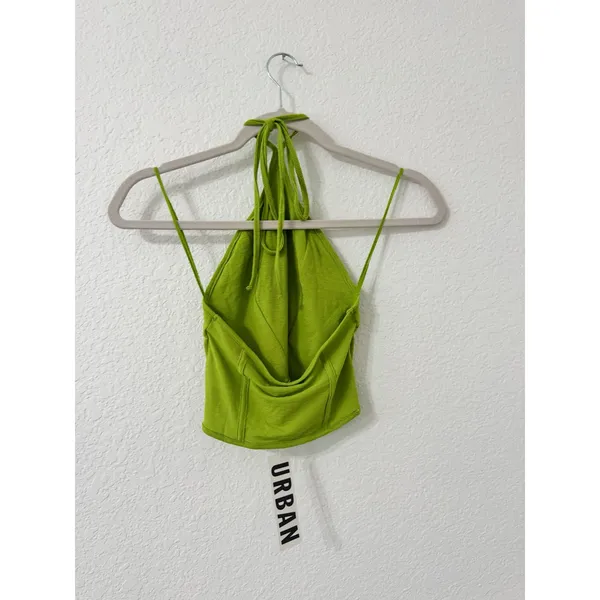 Urban Outfitters UO Lime Green Halter Tie Back Crop Top NWT Size Medium - Image 3