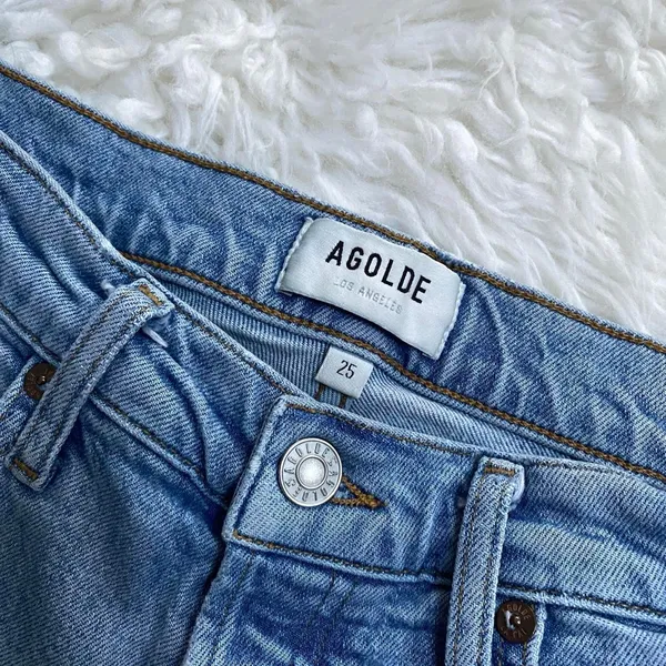 Agolde Blue Medium Wash Button Fly Jeans Mid Rise Skinny Denim - Image 2