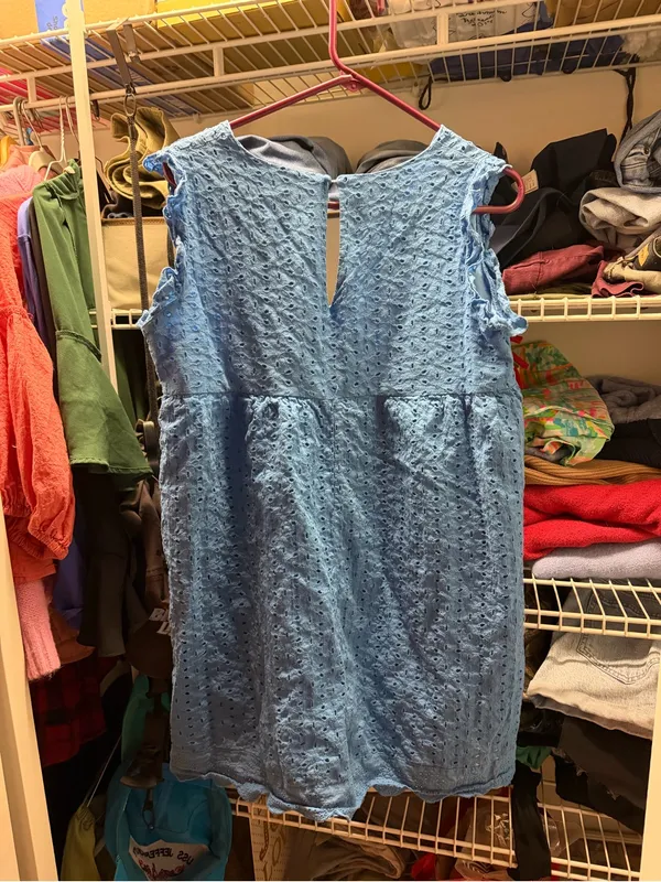 Blue Eyelet Sleeveless V-Neck dress - Image 3