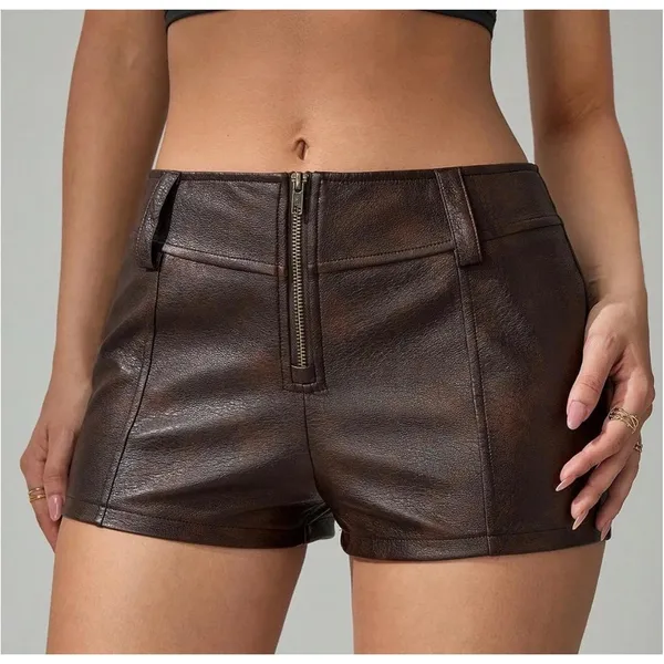 NWT BEAUDRM Brown PU Leather Low Rise Micro Mini Shorts Y2K Party Small - Image 3