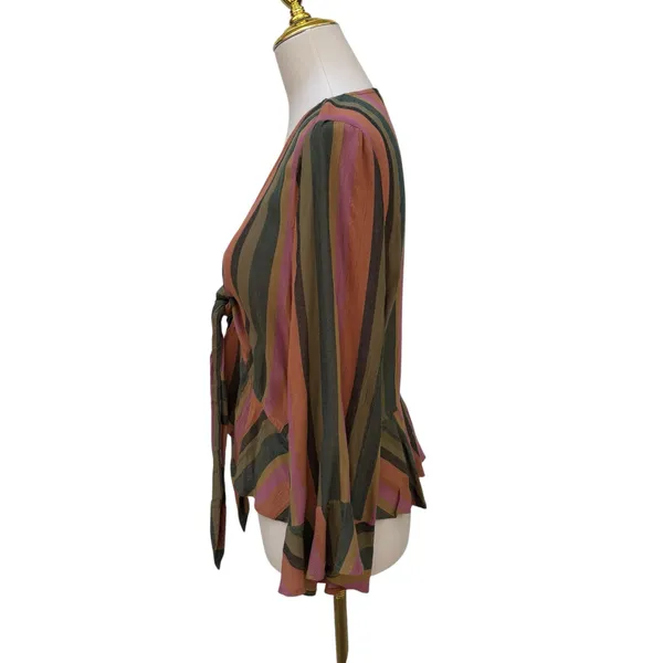 American Eagle Striped Tie Front Boho Shrug Top Long Flutter‎ Bell Sleeve Size M - Image 3