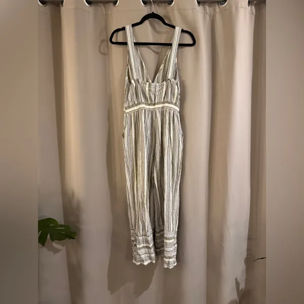 Altar'd State Olive and Cream Striped Jumpsuit with pockets - Image 3