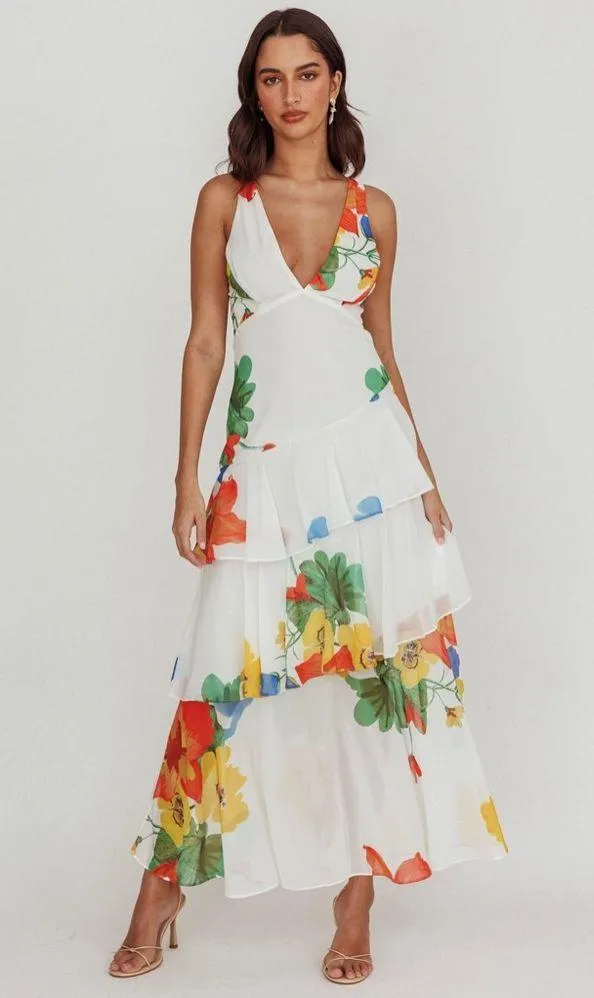 Selfie Leslie *NWT* Saints & Secrets Veda Strappy Back Ruffle Maxi Dress White - Image 3