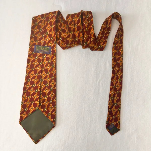 Ralph Lauren Chaps Silk Tie Vintage Geometrics Burgundy Multicolor Necktie - Image 4