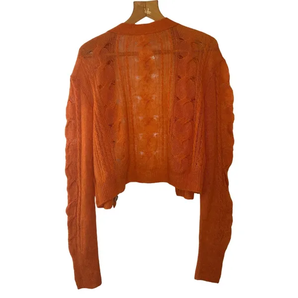 Free People Moon Sky Alpaca Cardigan Orange Zest Size L NWT‎ - Image 4