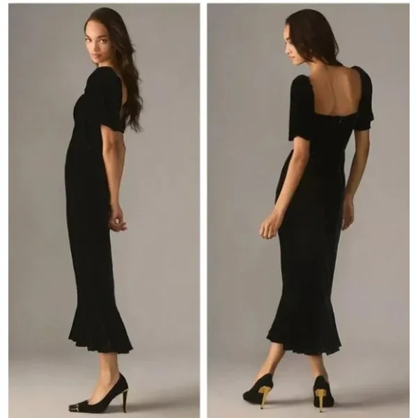 RHODE Sweetheart Velvet Ramona Slim Midi Dress in Jet Black Size 4 New with Tags - Image 3