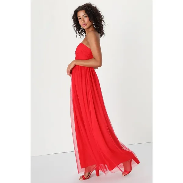 NWT Lulus Queen Behavior Maxi Dress Size Medium Red Tulle Strapless Gown Vday - Image 14