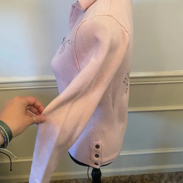 Light Pink Harley Davidson Knit Sweater Jacket Rhinestone Button Sleeve Zip - Image 6