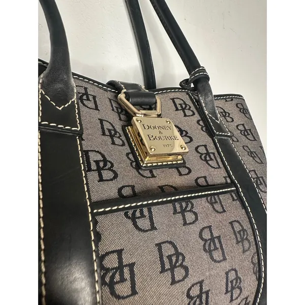 DOONEY & BOURKE Black Gray DB Monogram Buckle Flap Top Shoulder Large Tote Bag - Image 6