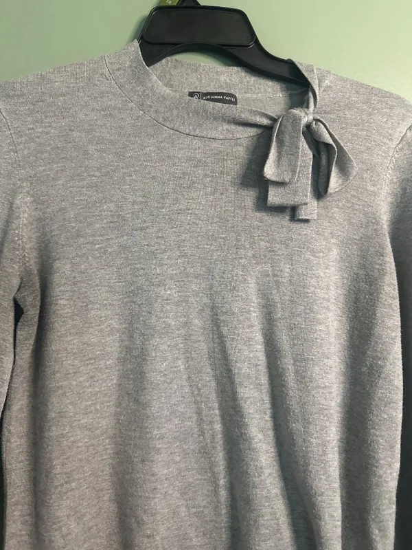 Adrianna Papell Gray Bow Neck Sweater Women's L Long Sleeve Quiet Luxury career - Image 5