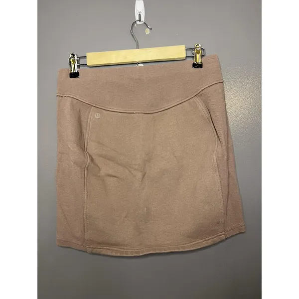 Lululemon Scuba Skirt Womens Medium Beige French Terry Mini Elastic Waist - Image 2