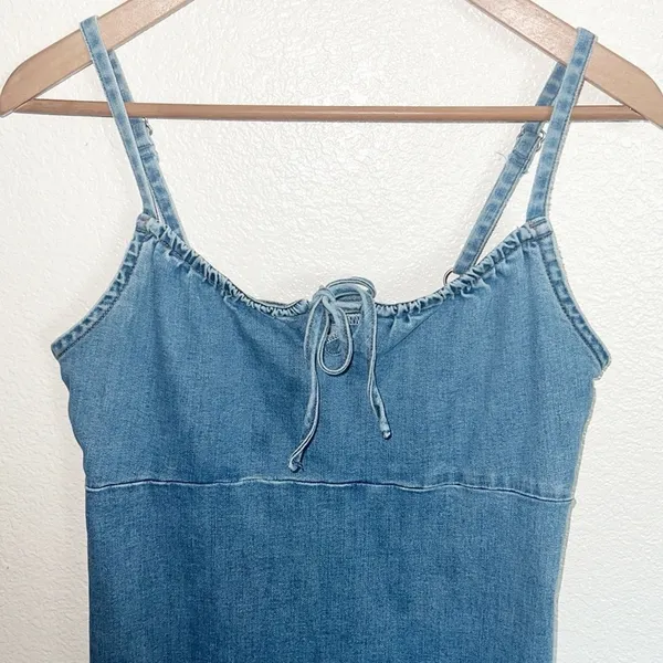 Hollister Chambray Tank Fitted Bodycon Tie Keyhole Front Pull On Mini Dress - Image 2
