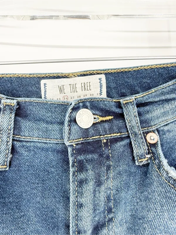 Free People About A Girl Distressed Patchwork Skinny Jeans‎ Women's 26 Blue Boho - Image 7