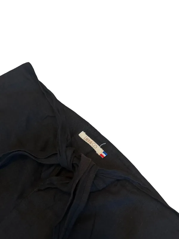 Linen & Co Black Linen Wide Leg Drawstring Pants Palazzo Cropped Large Women's - Image 6