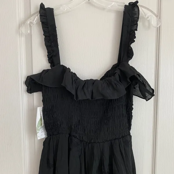 Wild Moss Womens Smocked Body‎ Mini Dress Black Floral Embroidered Ruffle L NWT - Image 9