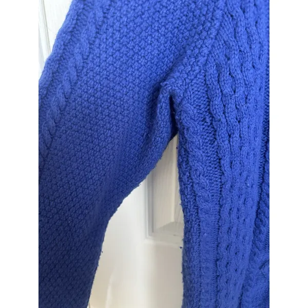 LL Bean Merino Wool Blend Royal Blue Cable Knit Button Front Cardigan XL - Image 6