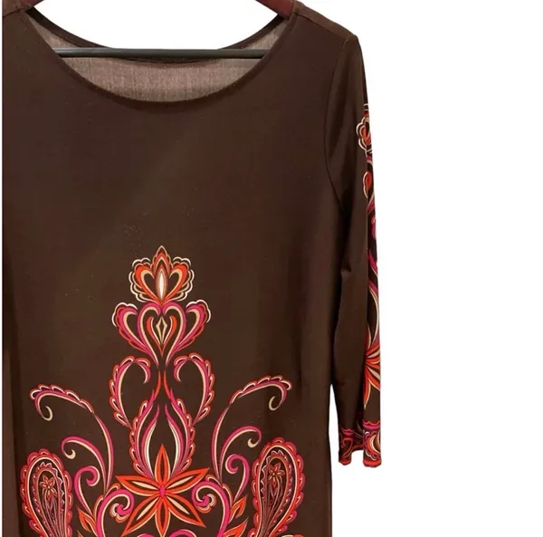 Anthropologie Boho Brown Red Printed Paisley Dress Lightweight L Fall - Image 3