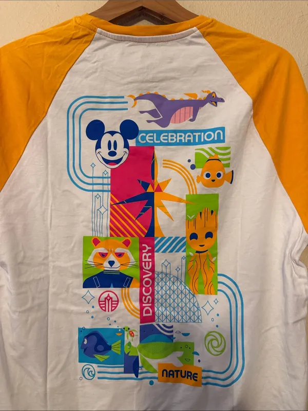 Disney Epcot Center Baseball Tee Shirt Yellow White Raglan Size Large - Image 6