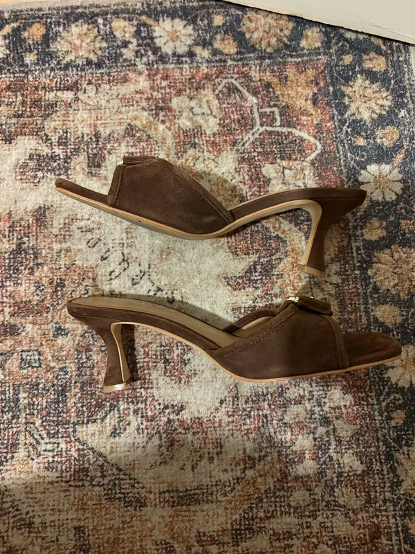 GUESS Brown Suede Buckle Slide Heels - Image 3