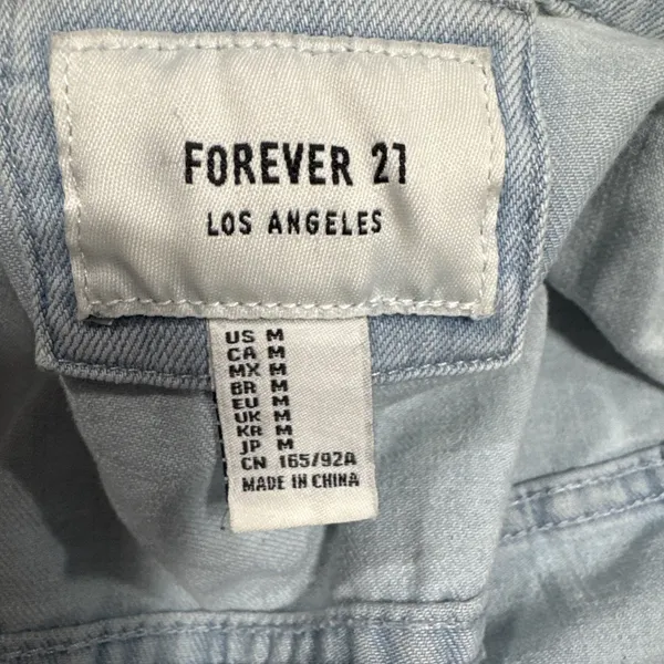 Forever 21 Denim Trucker Jean Jacket Womens Size M Button Up Long Sleeve Blue - Image 3
