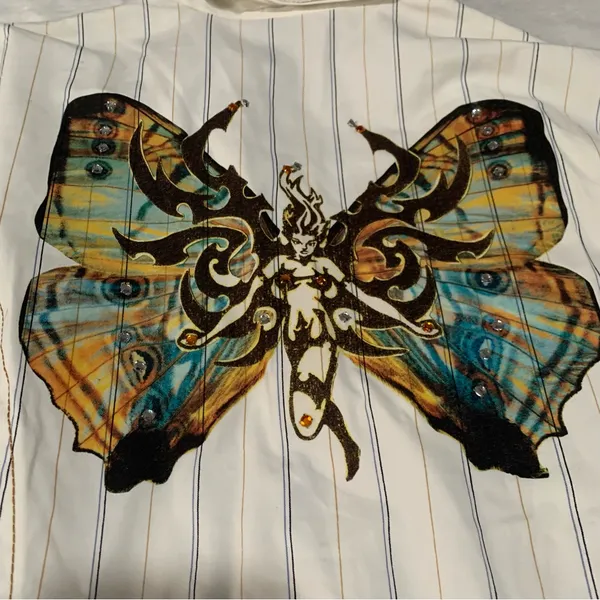 Jessie USA size large Striped Shirt with Butterfly Detail 90s y2k whimsigoth rod - Image 5