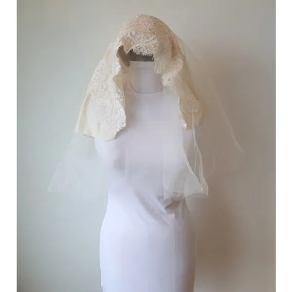 1974 Vintage Bianchi Silk Qiana Wedding Gown Lace Pearl Hood Veil Bridal Dress - Image 5