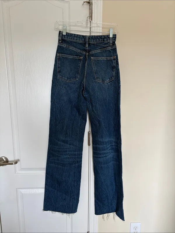 ZARA Wide Leg Distressed Jeans Size 2 dark wash - Image 9