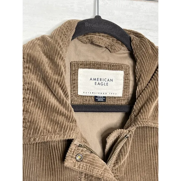American Eagle Corduroy Bomber Jacket Brown Medium 100% Cotton Relaxed - Image 2