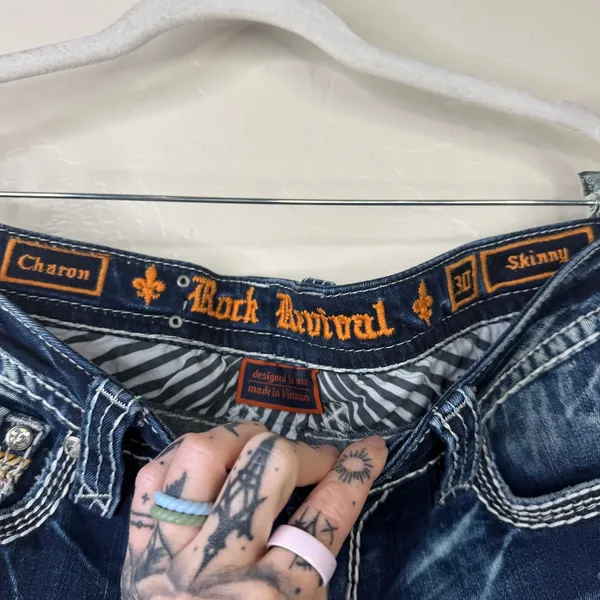 Rock Revival NWOT Charon Skinny Y2K Embellished Western Low Rise Jeans Size 30 - Image 9
